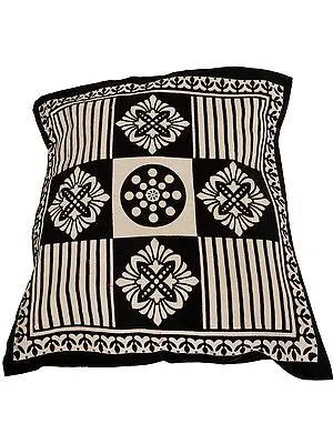 Ivory and Black Cushion Cover from Pilkhuwa with Printed Flowers and Stripes