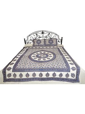 Bright-White Bedsheet from Pilkhuwa with Floral Print and Chakra