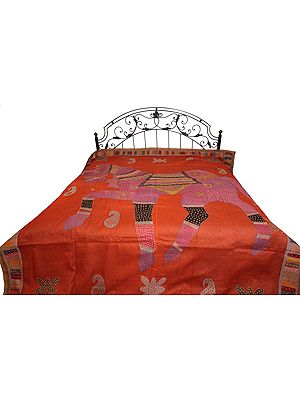 Bedspread from Jodhpur with Applique Horse and Kantha Hand-Embroidery
