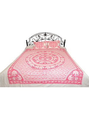 Bedsheet from Pilkhuwa with Printed Chakravhuh of Elephants