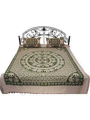 Bedsheet from Pilkhuwa with Printed Chakravhuh of Elephants