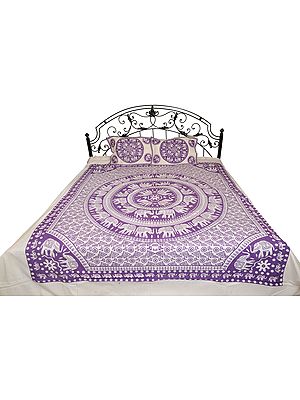 Bedsheet from Pilkhuwa with Printed Chakravhuh of Elephants
