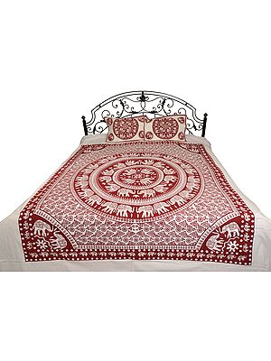 Bedsheet from Pilkhuwa with Printed Chakravhuh of Elephants