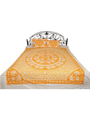 Bedsheet from Pilkhuwa with Printed Chakravhuh of Elephants