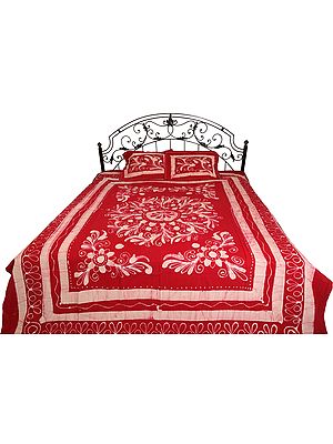 Jester-Red Floral Printed Batik-Dyed Bedsheet