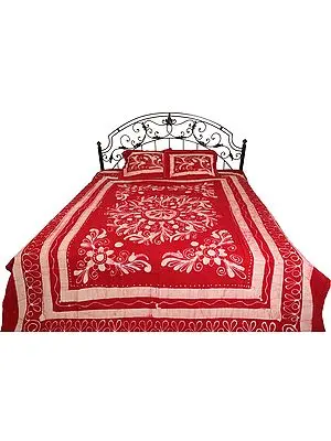 Jester-Red Floral Printed Batik-Dyed Bedsheet