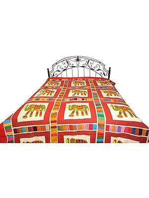 Bedcover from Jodhpur with Applique Elephants and Kantha Stitch