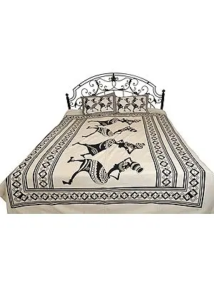 White and Black Bedsheet with Folk Print