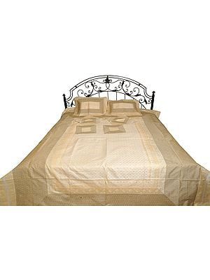 Ivory Seven-Piece Brocaded Bedspread from Banaras with Tanchoi Weave
