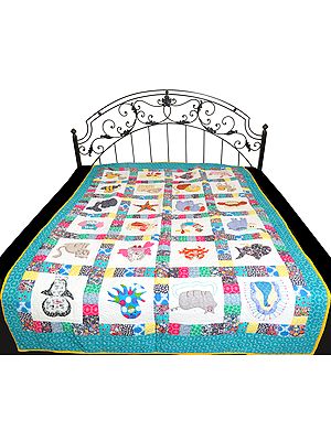 White Printed Nursery Blanket from Dehradun with Patch-work