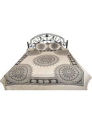 White and Black Bedsheet with Printed Chakras