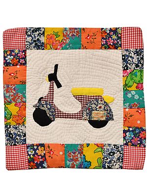 Multicolor Printed Patchwork Cushion Cover from Dehradun with Applique Scooter