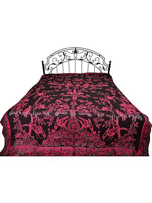 Reversible Jamawar Bedspread with Woven Tree of Life