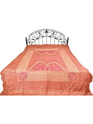 Wild-Aster Reversible Jamawar Bedspread with Mughal Weave