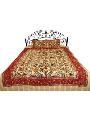 Almond-Oil Bedsheet from Pilkhuwa with Kalamkari Print