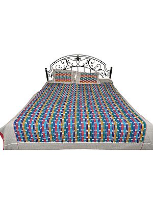 Multicolored Bedspread from Pochampally with Ikat Weave