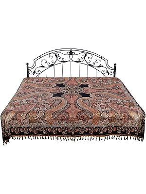 Reversible Jamawar Bedspread from Amritsar with Woven Paisleys