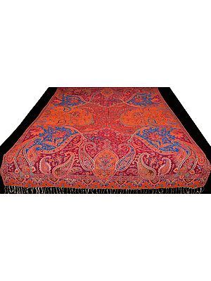 Multicolor Reversible Jamawar Sofa-Throw with Floral Weave and Paisleys