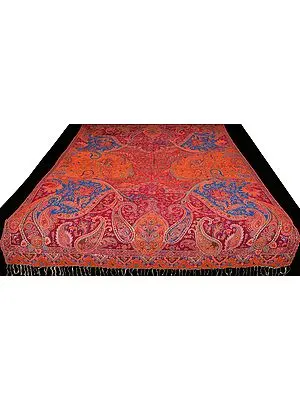 Multicolor Reversible Jamawar Sofa-Throw with Floral Weave and Paisleys