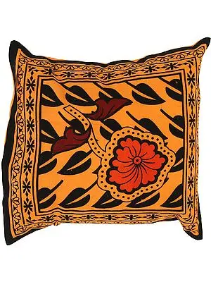 Golden-Ochre Cushion Cover from Pilkhuwa with Printed Flowers