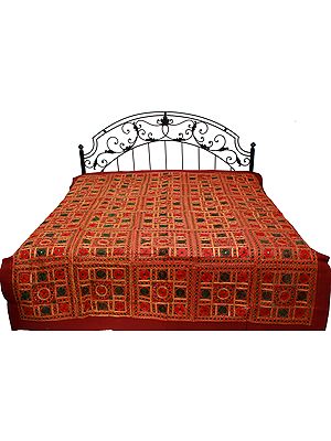 Bedspread from Gujarat with Embroidery and Mirrors All Over