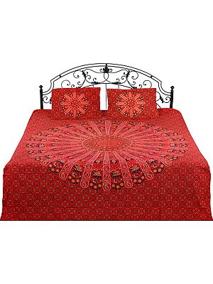 Bedspread from Jaipur with Printed Elephants and Floral Bootis All-Over