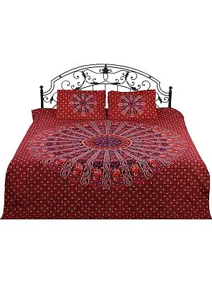 Bedspread from Jaipur with Printed Elephants and Floral Bootis All-Over
