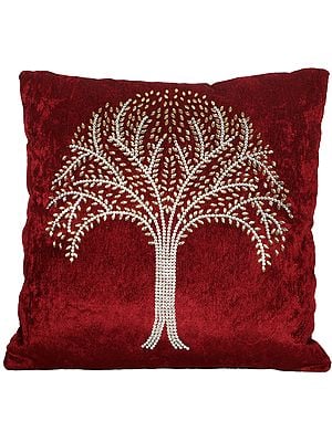 Cushion Cover with Crystals and Stones Embellished Tree