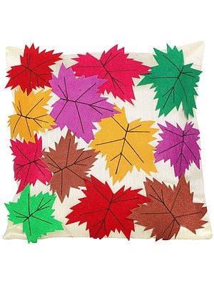 Afterglow Cushion Cover with Applique Chinar Leaves