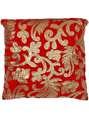 Cushion Cover with Sequins Embroidered Floral Motifs