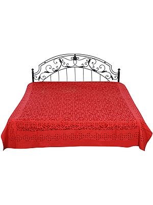 Rose of Sharon Bedspread from Gujarat with Cut-Work