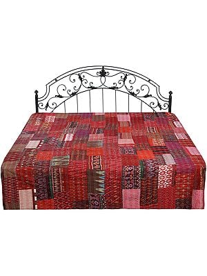 Floral Printed Bedcover from Amer with Patch-work and Kantha Straight Stitch