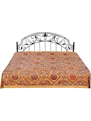 Bedcover from Jaipur with Embroidered Motifs and Mirrors