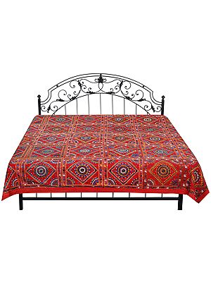 Bedcover from Jaipur with Embroidered Motifs and Mirrors