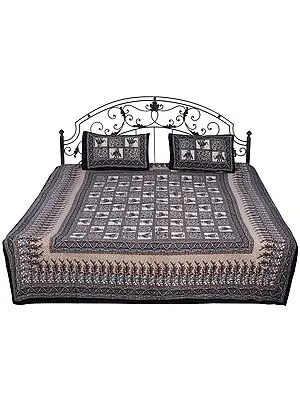 Ivory Bedspread from Hawa Mahal with Printed Mahout on Elephant