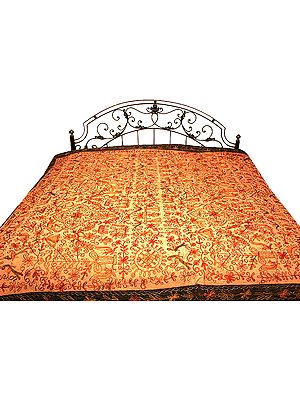 Tan Stonewash Bedspread with All-Over Embroidery