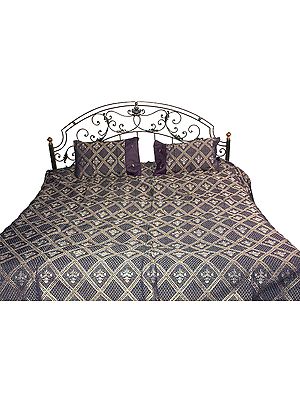Thick Midnight-Blue Bedspread with All-Over Weave
