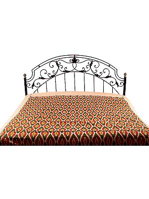 Tri-Color Bedspread with Ikat Weave Hand-Woven in Pochampally