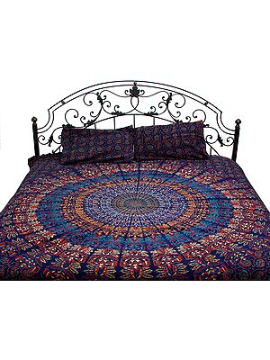True Navy Bedspread From Pilkhuwa with Floral Mottifs All-Over