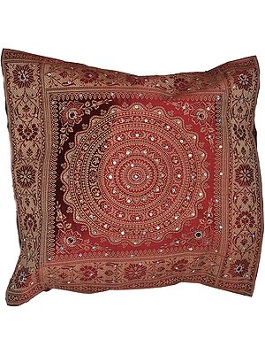 Banarasi Cushion Cover with Woven Mandala