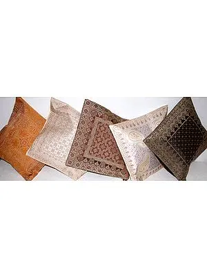 Lot of Five Cushion Covers with Brocade Weave
