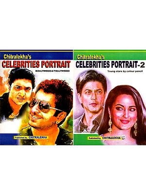 Chitralekha's Celebrities Portrait: Bollywood & Tollywood and Young Stars by Colour Pencil (Set of 2 Books)