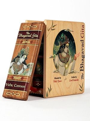 Gift Pack of The Bhagavad Gita with Golden-Gilded Fore-Edges with Gold Plated Corner Clips in With Wooden Box (A8 Size Book)