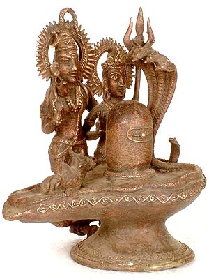 Antiquated Shiva Linga with Shiva Parvati and Nandi