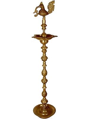 60" Auspicious Peacock Lamp in Brass | Handmade | Made in India