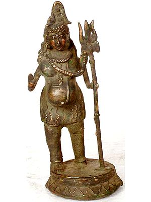 Benevolent Shiva Brass Statue with Ferocious Eyes - Sacred Indian Sculpture