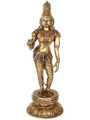 19" Blooming Lakshmi with Blooming Lotus In Brass | Handmade | Made In India