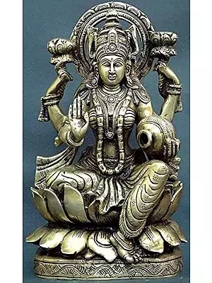 11" Goddess Lakshmi In Brass | Handmade | Made In India