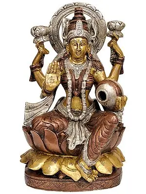 11" Goddess Lakshmi In Brass | Handmade | Made In India
