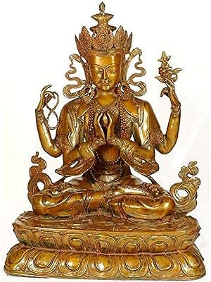 26" Tibetan Buddhist Deity Large Size Four-Armed Avalokiteshvara In Brass | Handmade | Made In India